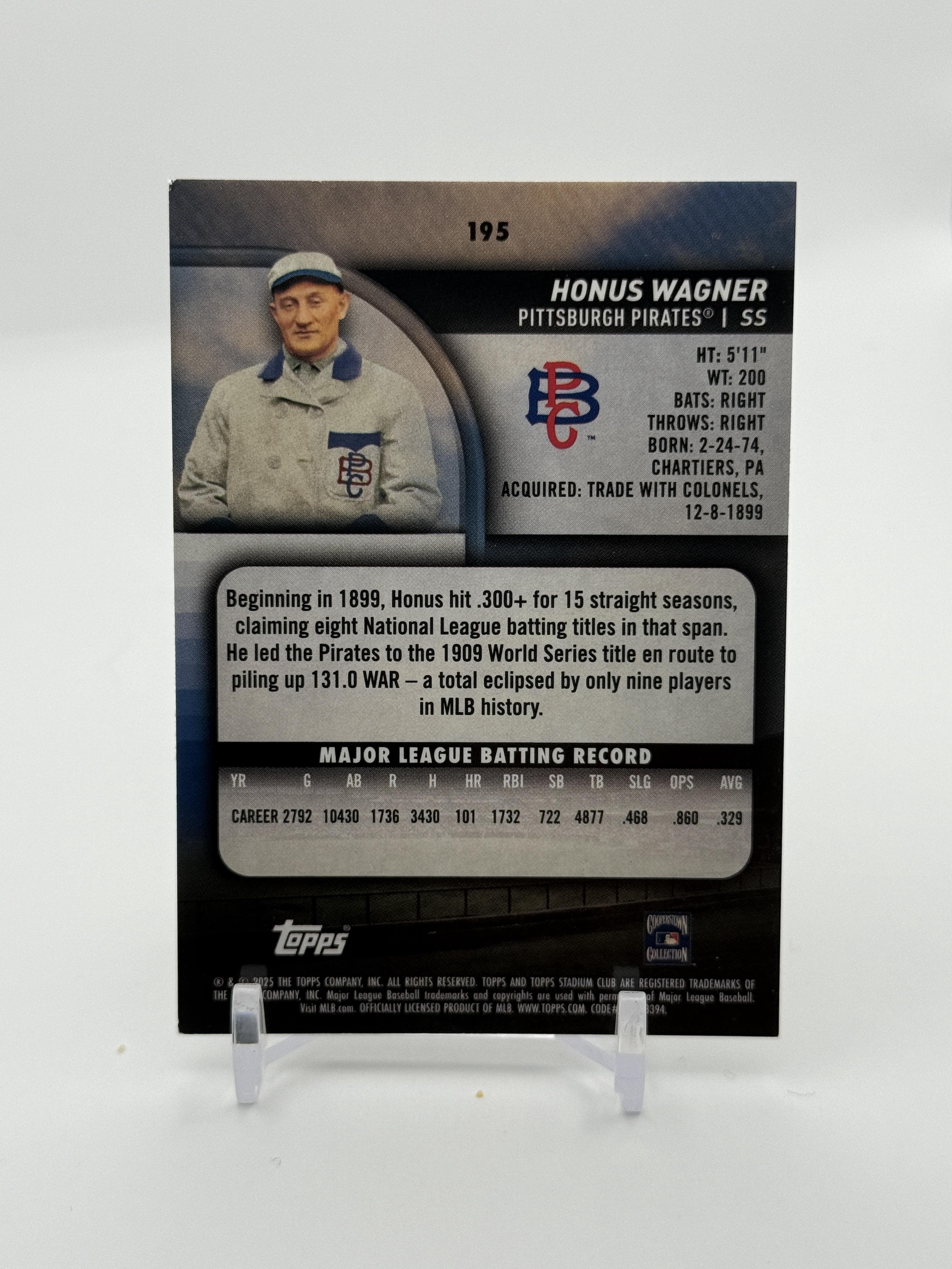 2025 Stadium Club #195 Honus Wagner Light Blue Foil - Thumbnail 2
