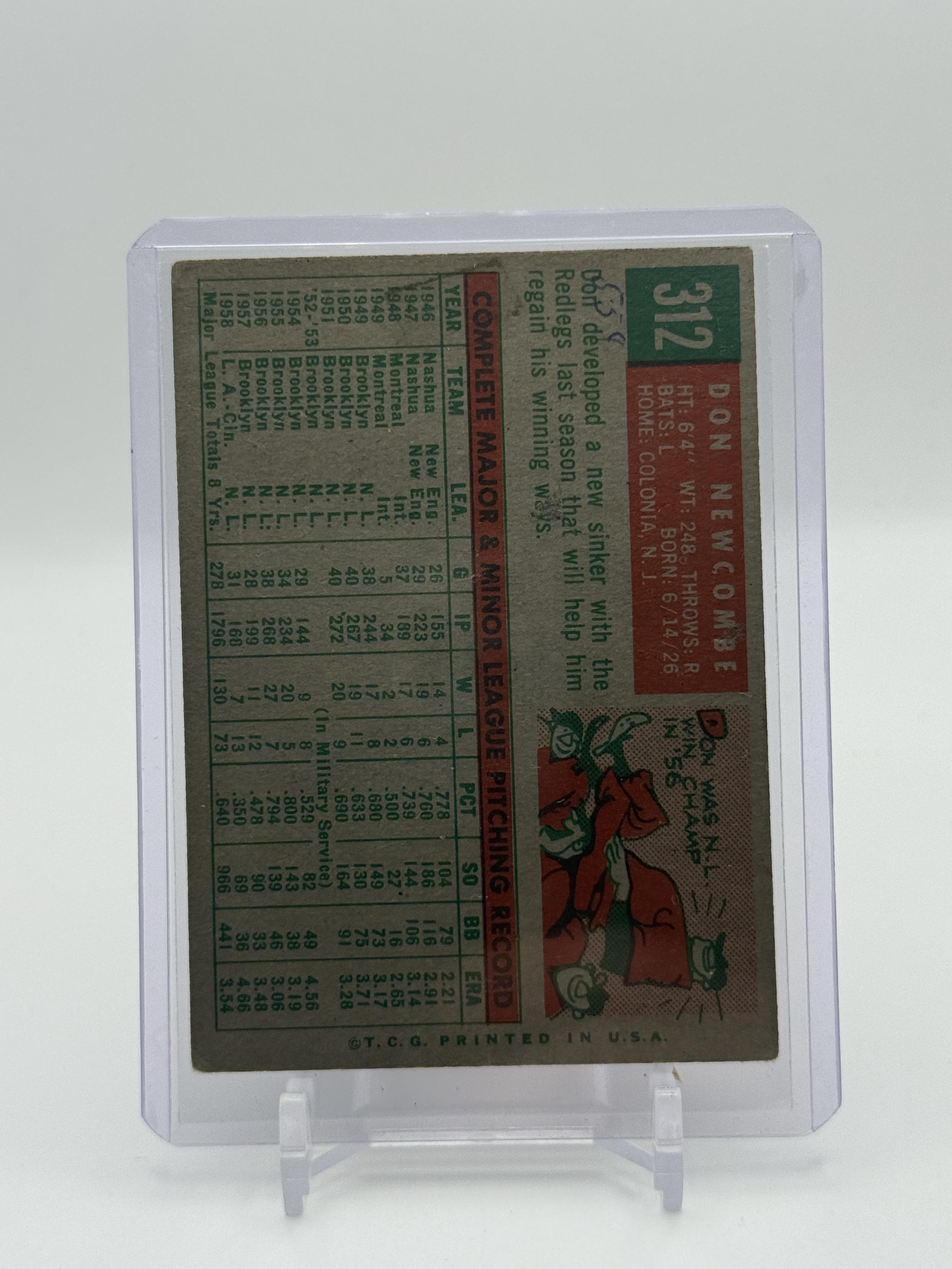 1959 Topps #312 Don Newcombe - Thumbnail 2