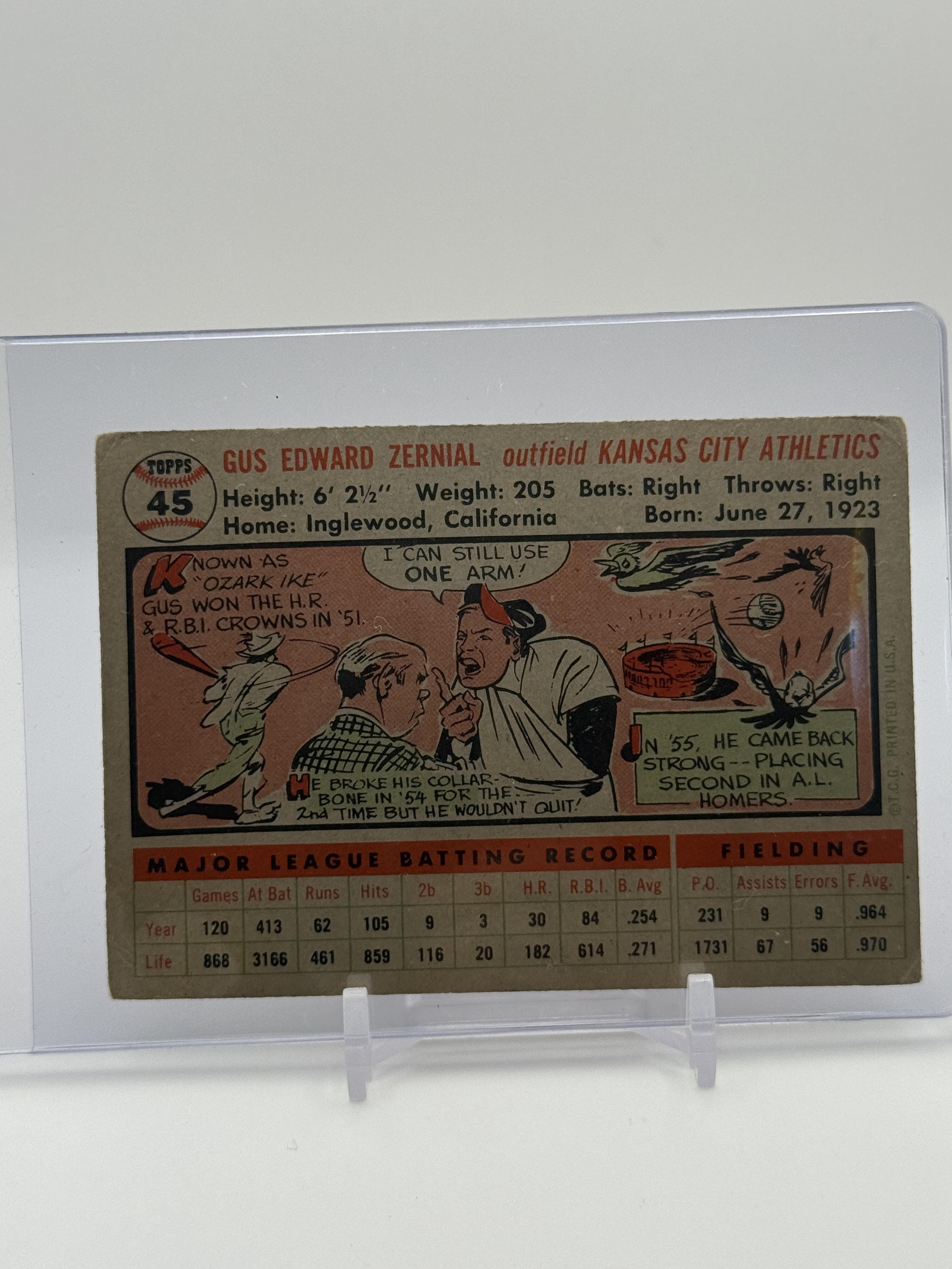 1956 Topps #45b Gus Zernial : Gray Back - Thumbnail 2