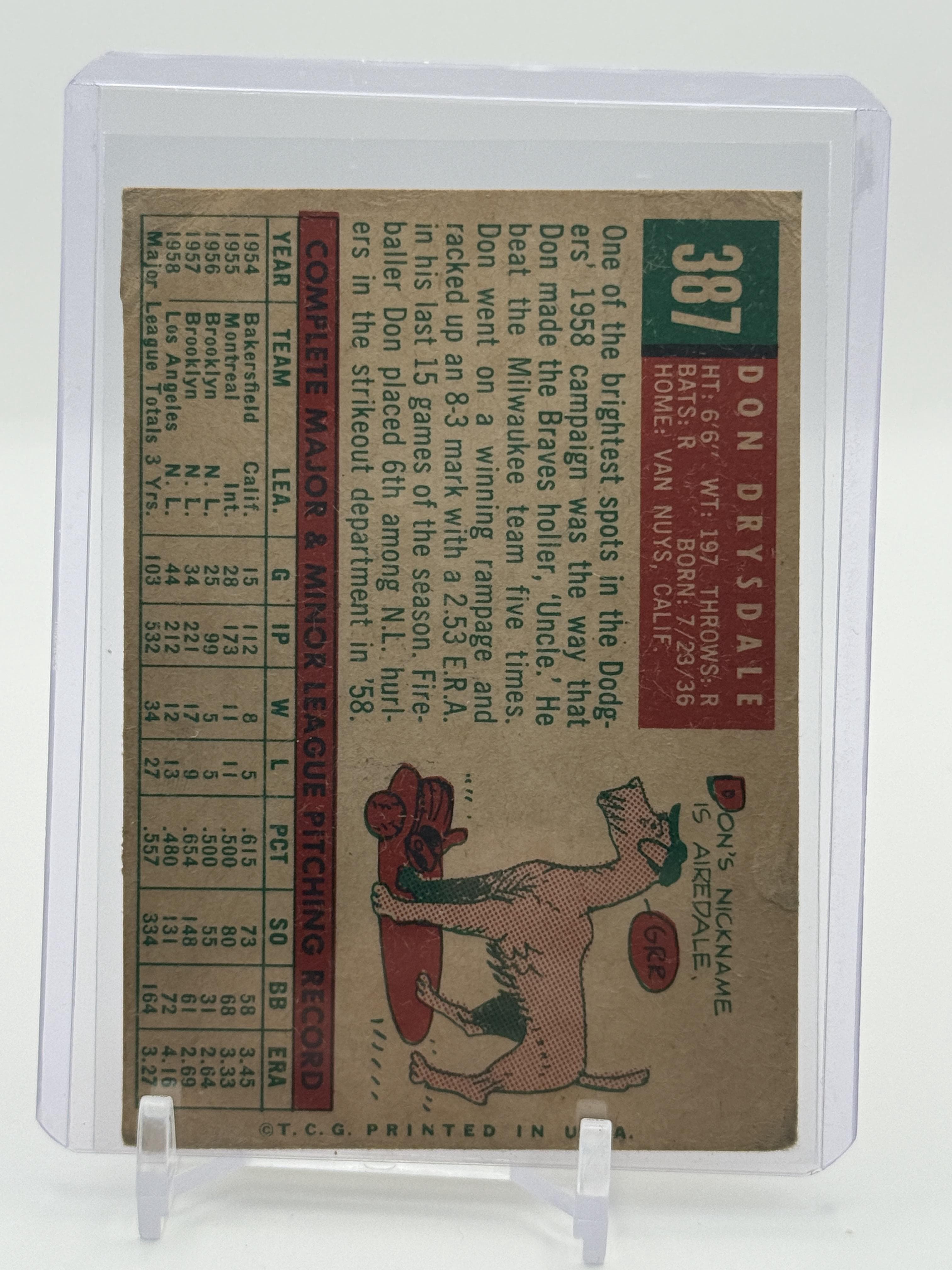1959 Topps #387 Don Drysdale - Thumbnail 2