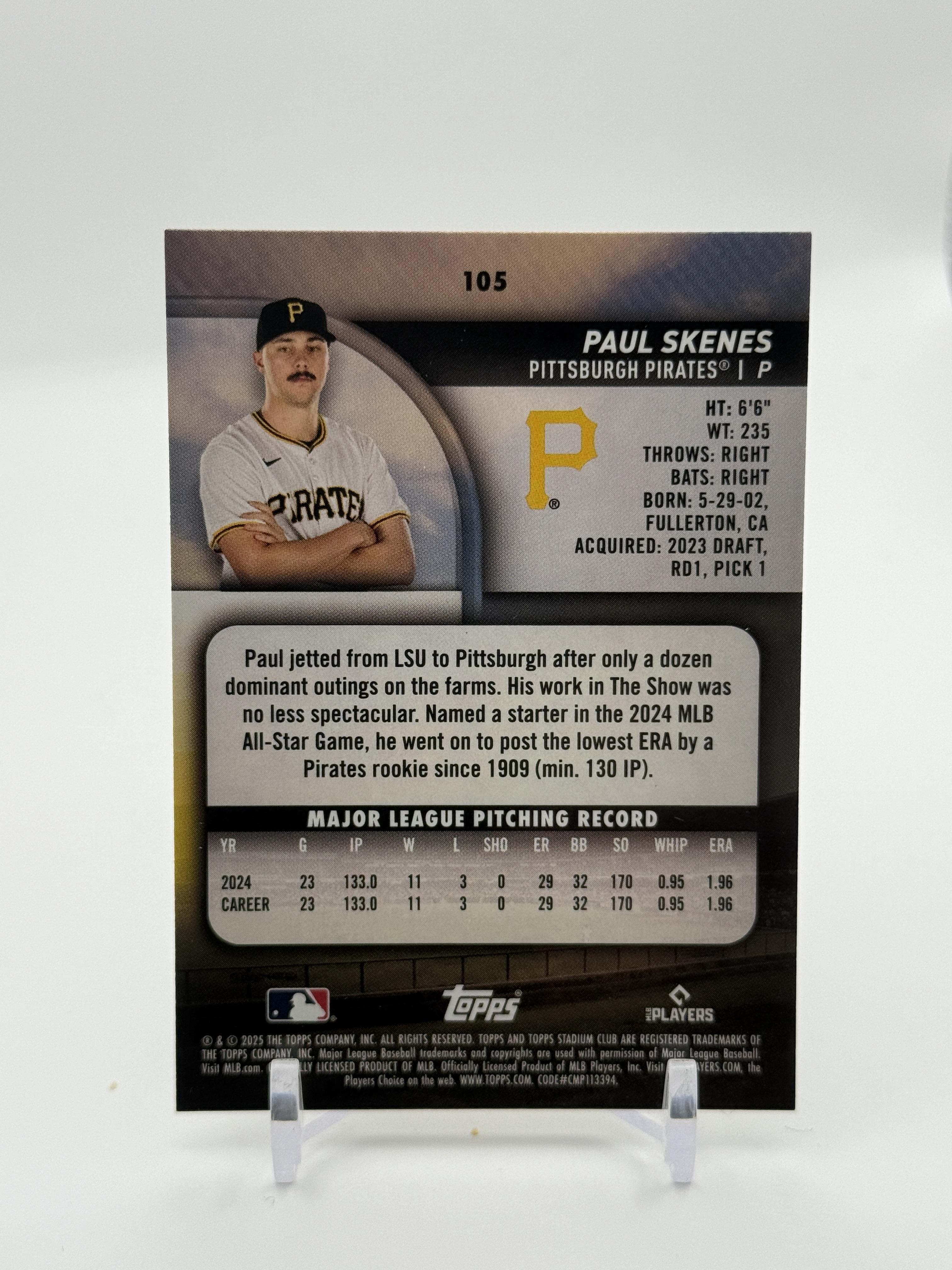 2025 Stadium Club #105 Paul Skenes Light Blue Foil - Thumbnail 2