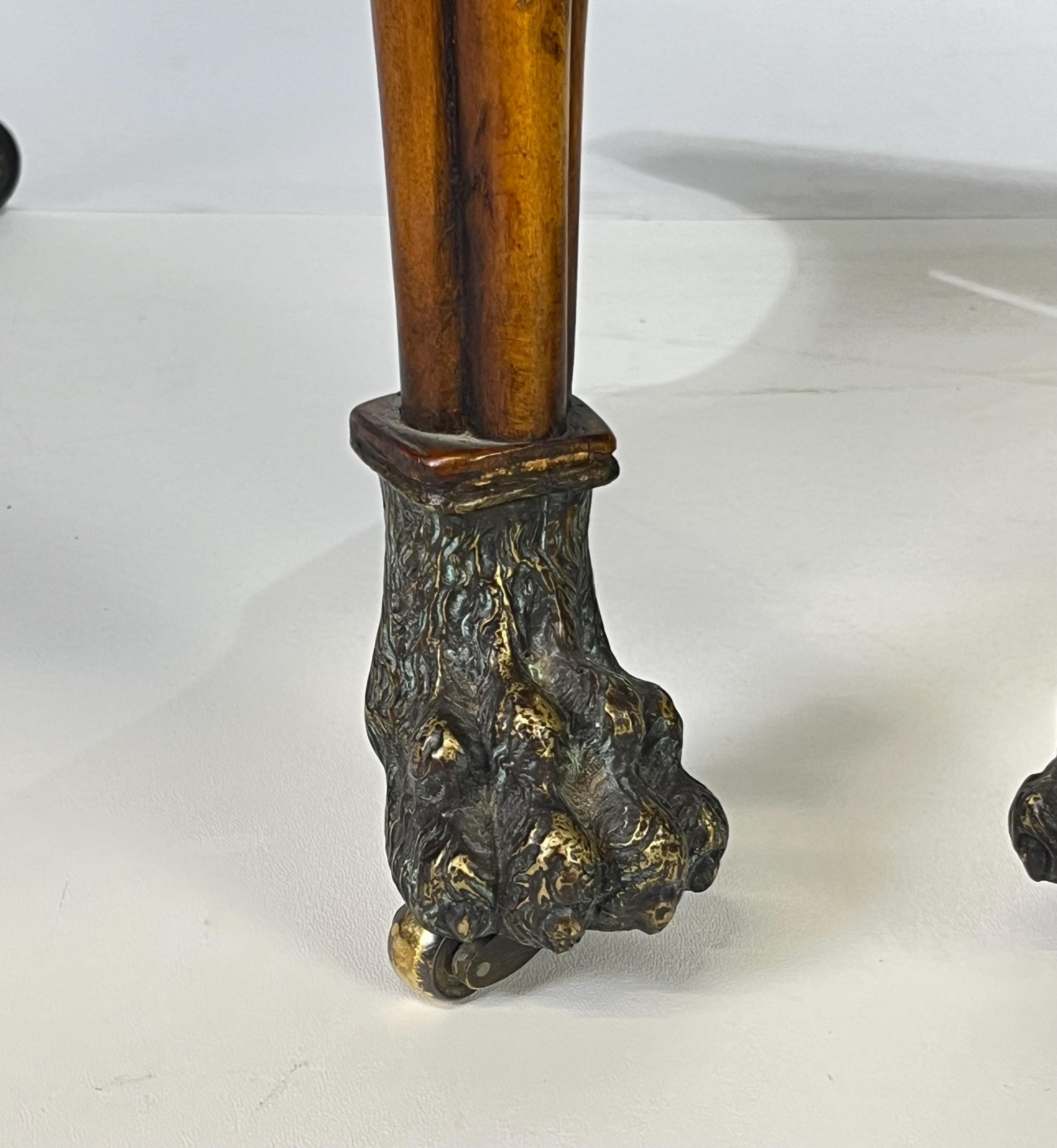 Pair of Theodore Alexander Regency Style Carved Lion & Hairy Paw Caster Armchairs in Brown Leather - Thumbnail 10