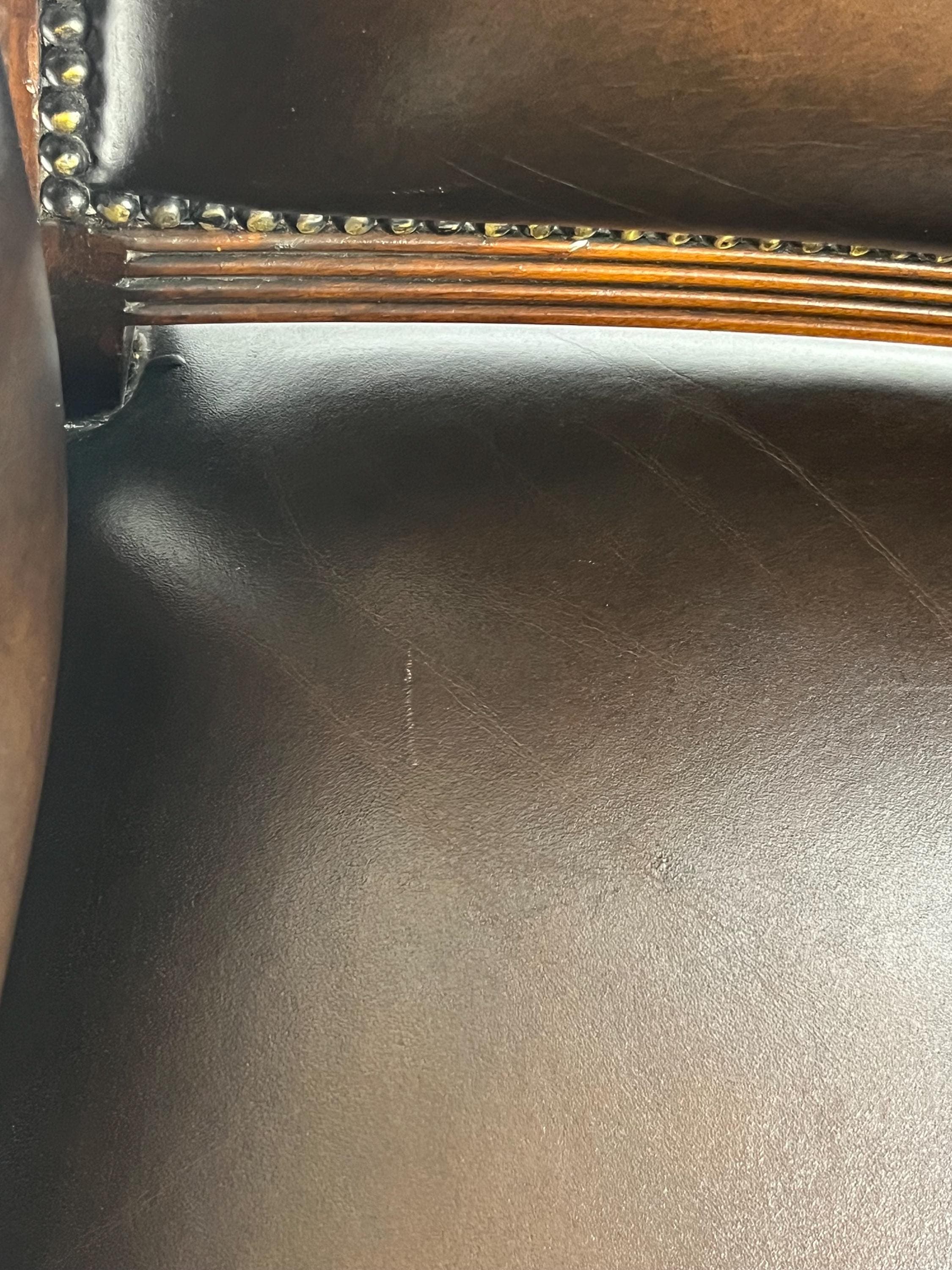 Pair of Theodore Alexander Regency Style Carved Lion & Hairy Paw Caster Armchairs in Brown Leather - Thumbnail 16