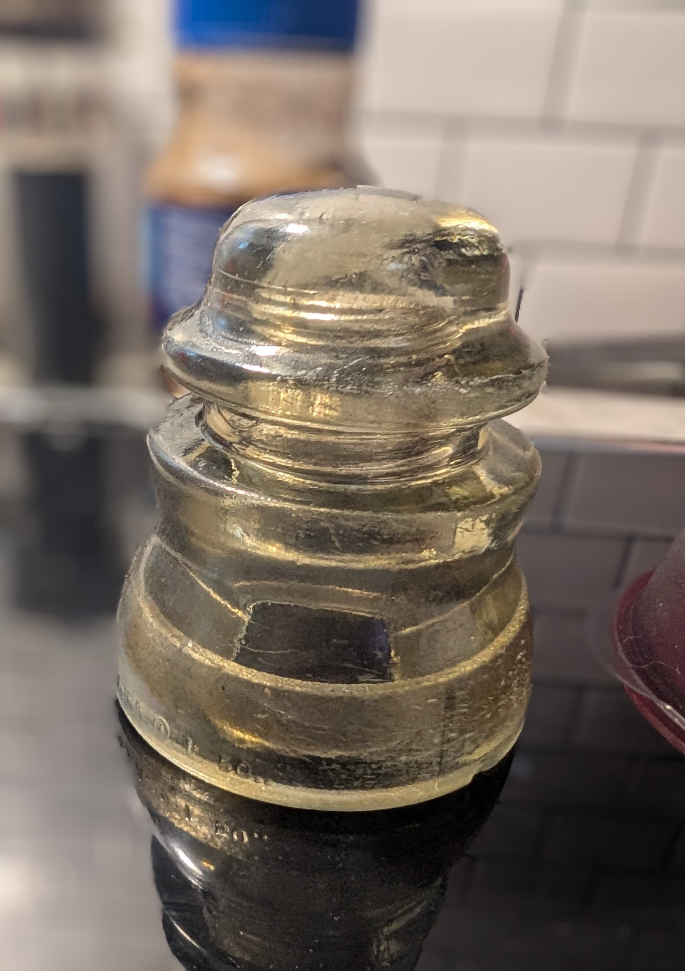 Vintage Glass Insulator Clear/Amber Utility Pole Collector Glass Shabby Industry