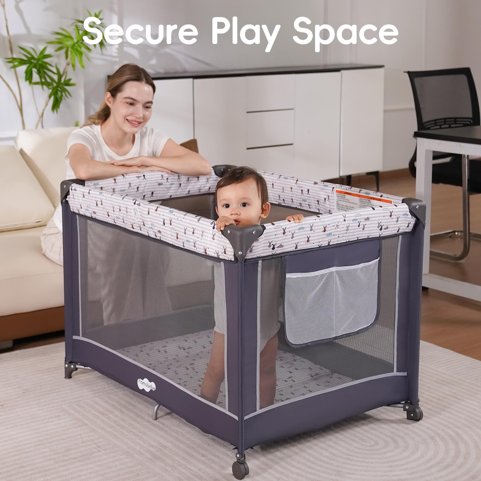 Pamo Babe Pack and Play with Bassinet, Portable Playard for Baby - Thumbnail 3