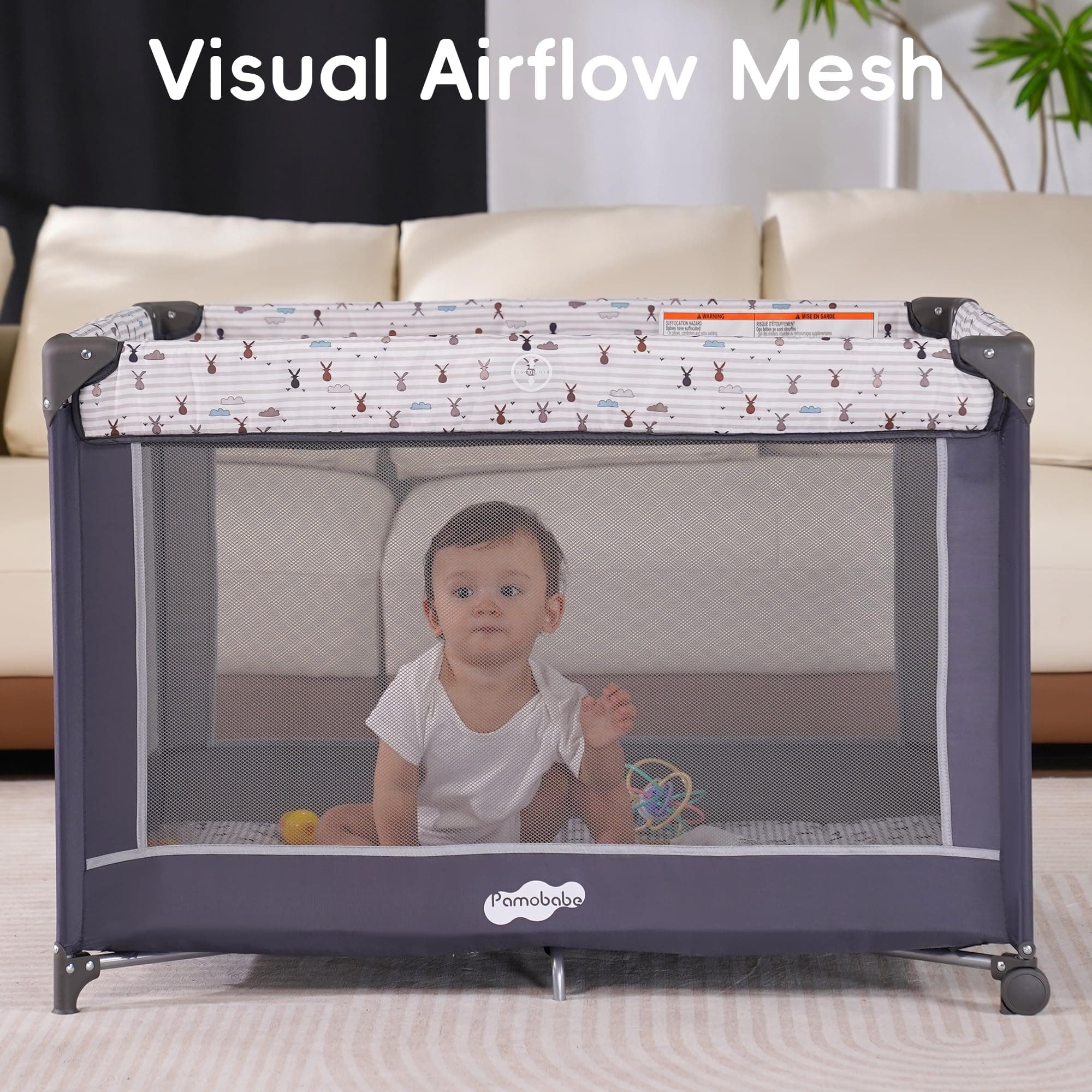 Pamo Babe Pack and Play with Bassinet, Portable Playard for Baby - Thumbnail 5