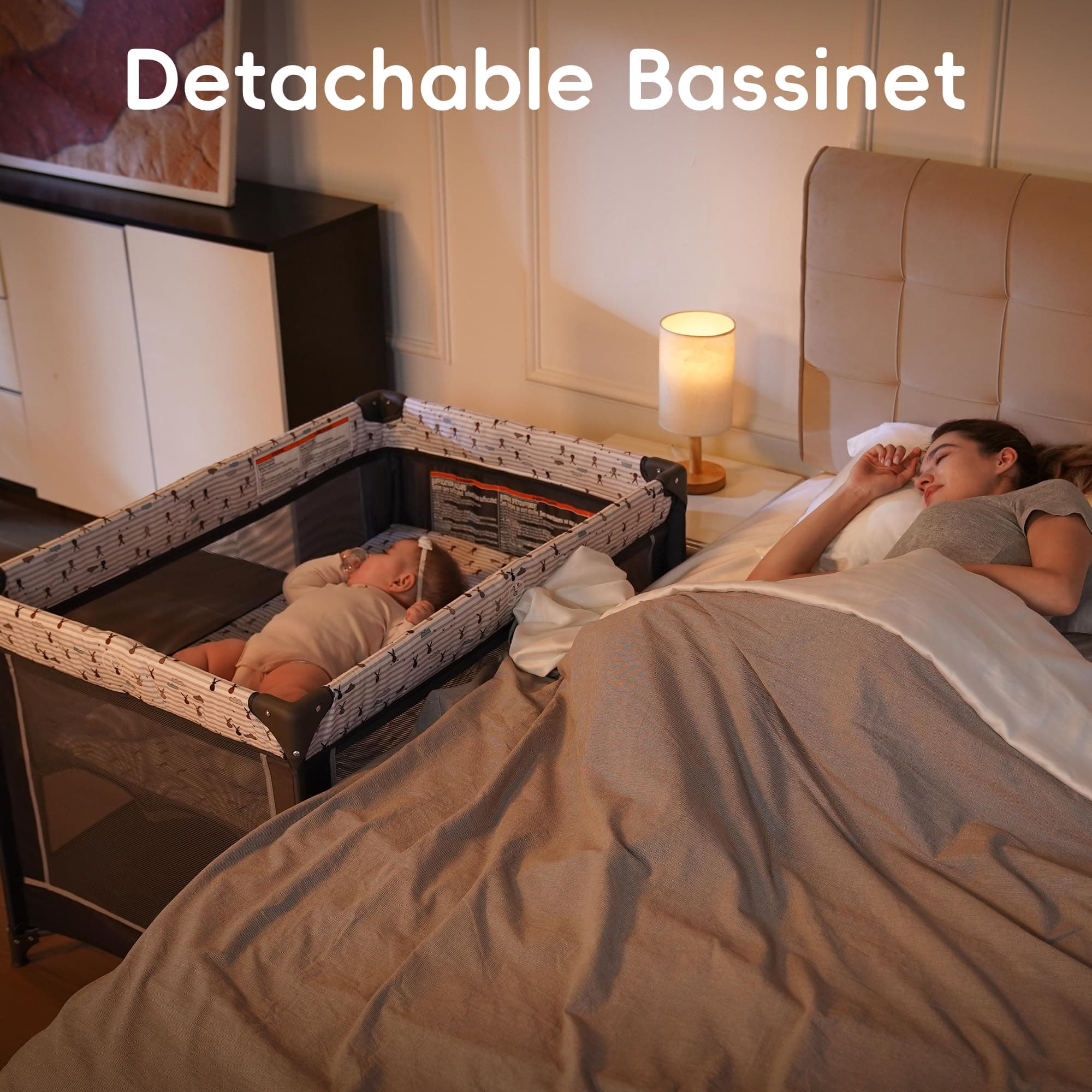 Pamo Babe Pack and Play with Bassinet, Portable Playard for Baby - Thumbnail 8