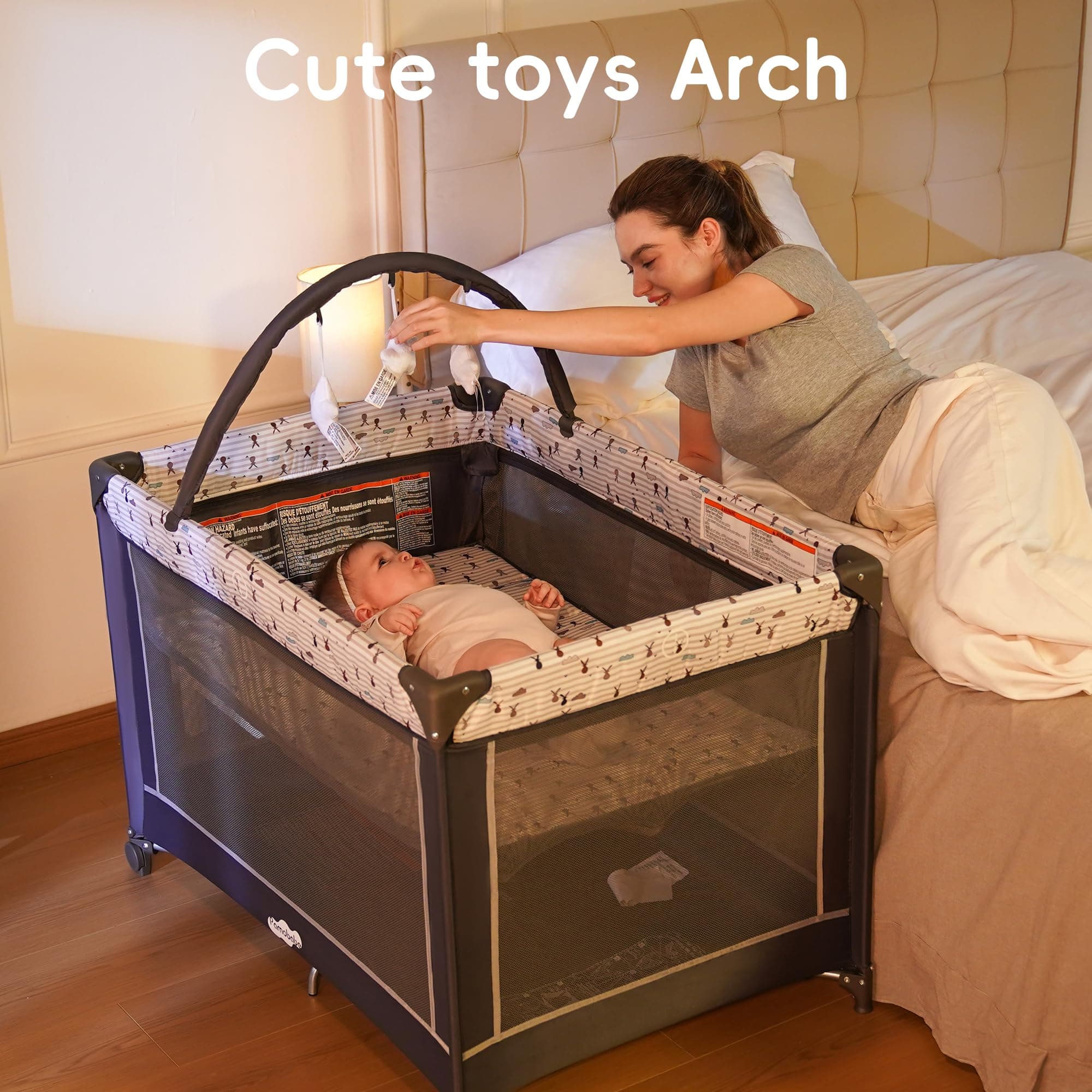 Pamo Babe Pack and Play with Bassinet, Portable Playard for Baby - Thumbnail 9