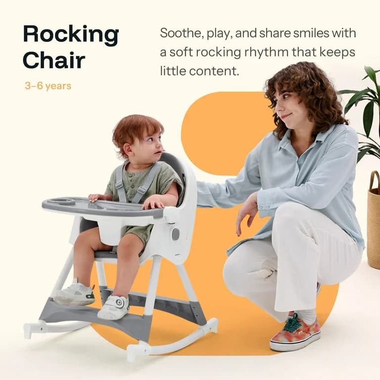 Convertible High Chair 4-in-1 Gray Baby Seat with Harness - Thumbnail 8