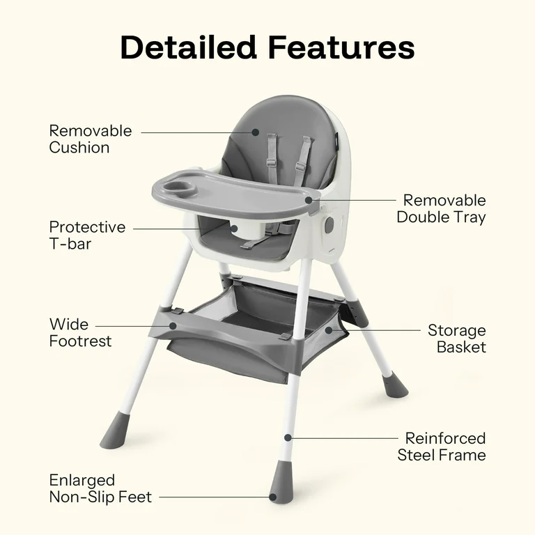 Convertible High Chair 4-in-1 Gray Baby Seat with Harness - Thumbnail 3