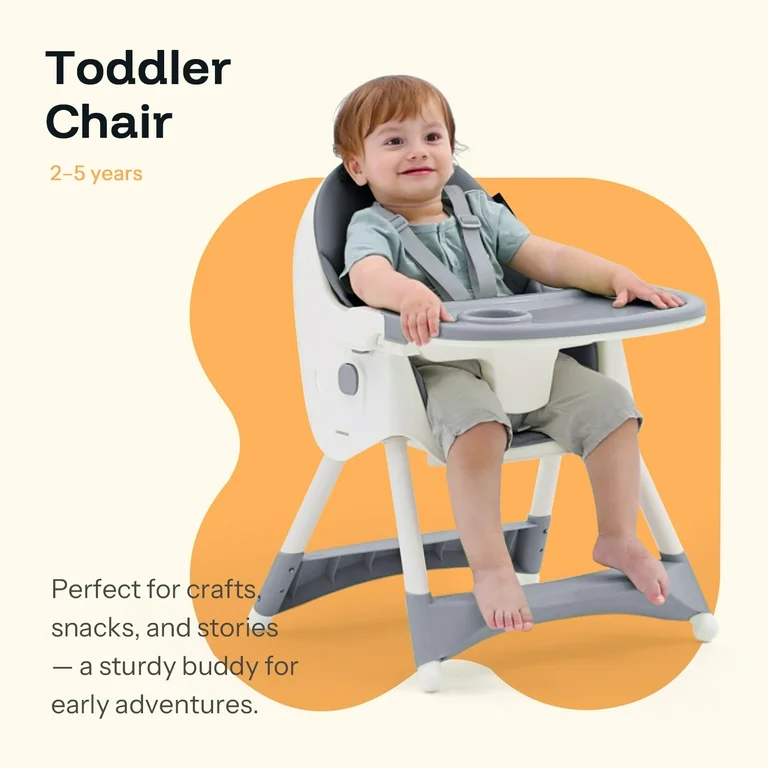 Convertible High Chair 4-in-1 Gray Baby Seat with Harness - Thumbnail 9