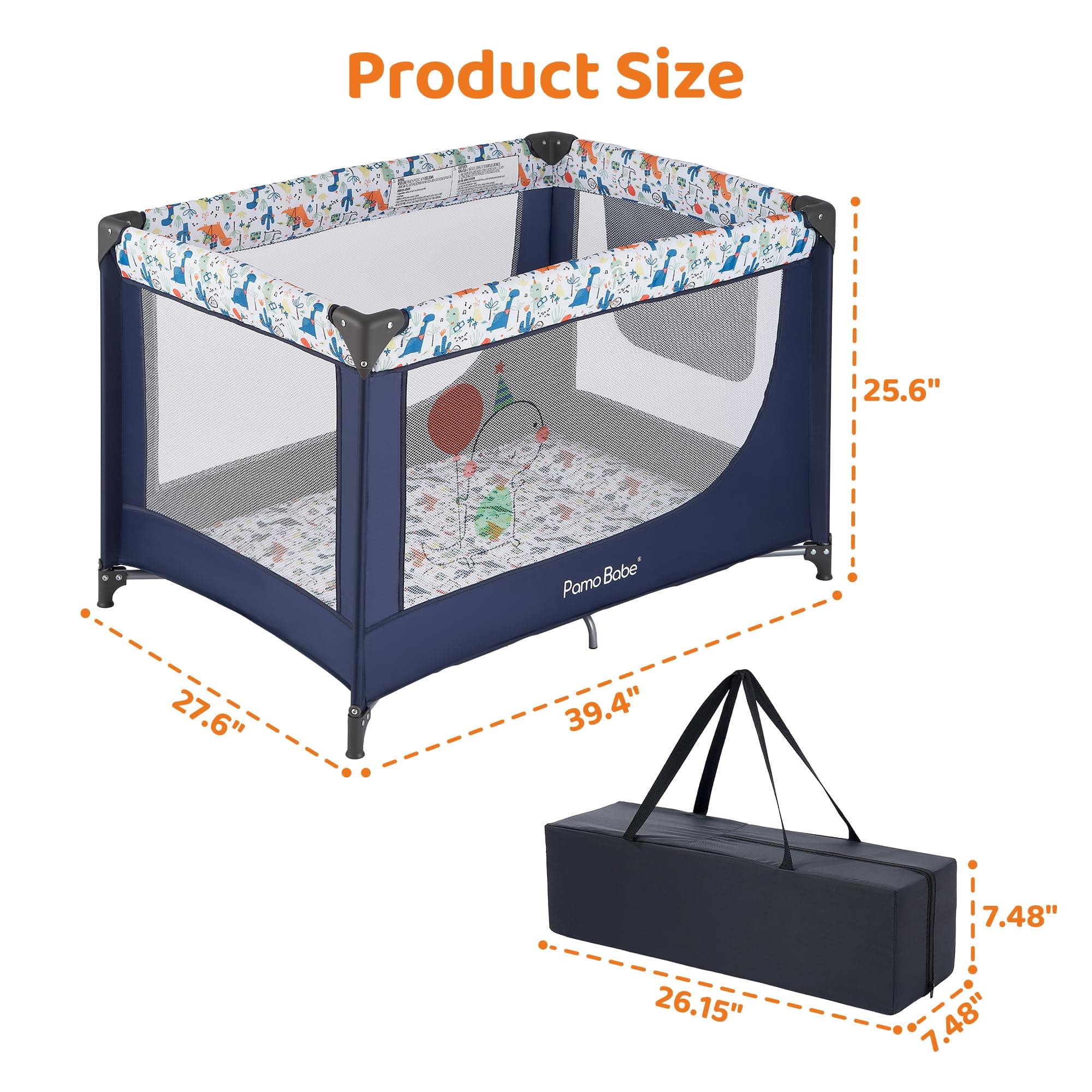 Pamo Babe Travel Foldable Portable Bassinet Baby Infant Comfortable Play Yard Crib Cot with Soft Mattress Breathable Mesh Walls, and Carry Bag Blue - Thumbnail 6