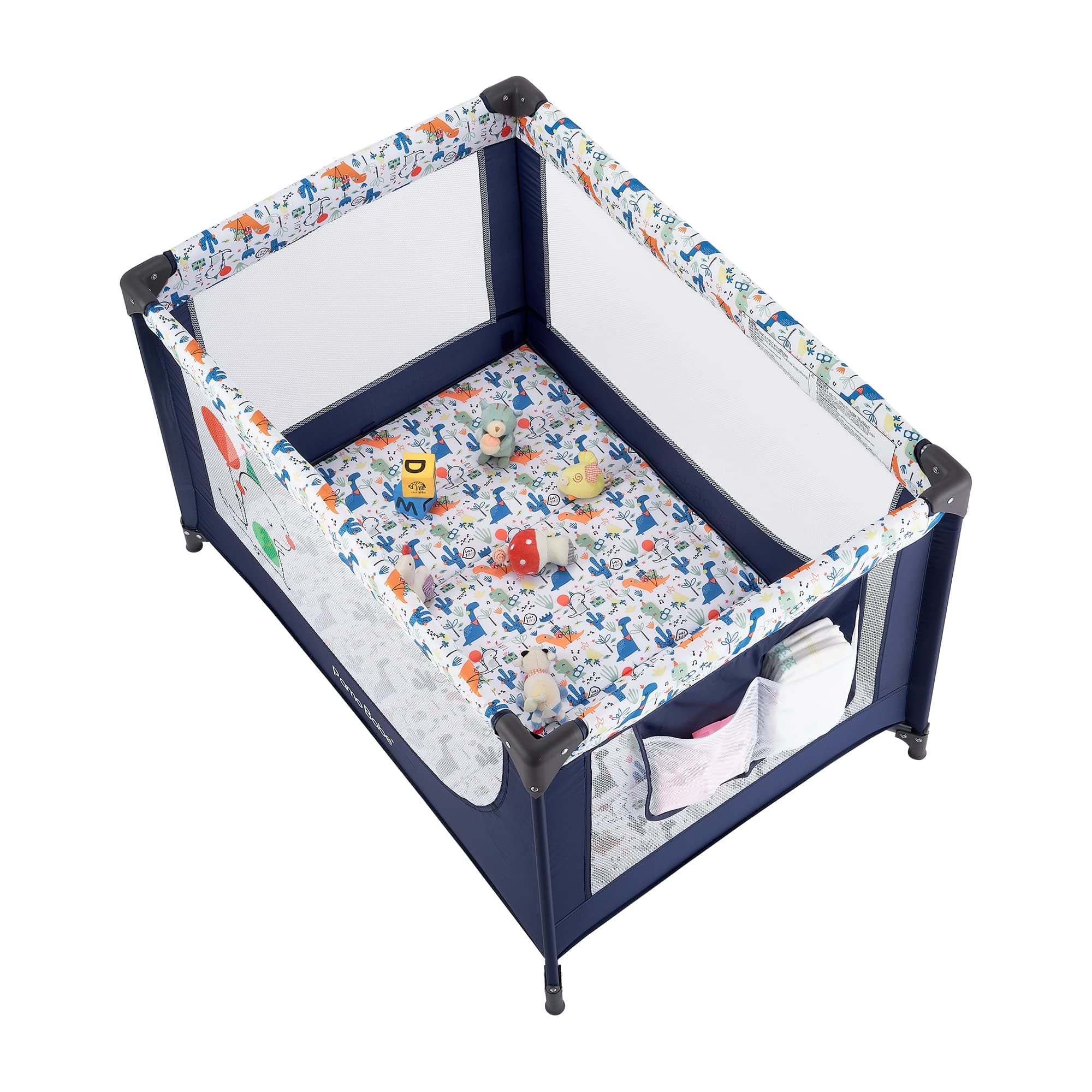 Pamo Babe Travel Foldable Portable Bassinet Baby Infant Comfortable Play Yard Crib Cot with Soft Mattress Breathable Mesh Walls, and Carry Bag Blue - Thumbnail 7