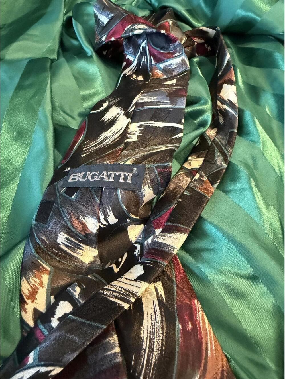Bugatti Silk Tie Abstract Pattern Geometric Italian Luxury - Thumbnail 5