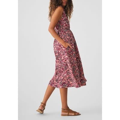 Faherty Isha Linen Blend Floral Coastal Boho Midi Dress Desert Bloom Size S - Thumbnail 2