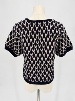 VTG Hand Knit Liz Claiborne Linen Cotton Nautical Coastal Grandma Sweater M Navy - Thumbnail 2