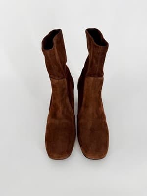 Stuart Weitzman Womens Sleek 60 Booties Walnut Brown Suede Heeled Sock Boots 9.5 - Thumbnail 2