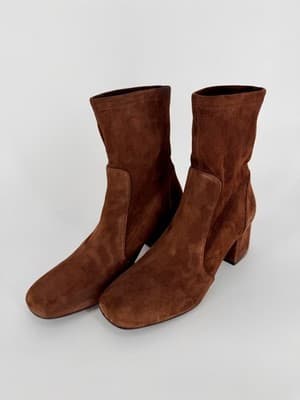 Stuart Weitzman Womens Sleek 60 Booties Walnut Brown Suede Heeled Sock Boots 9.5 - Thumbnail 4