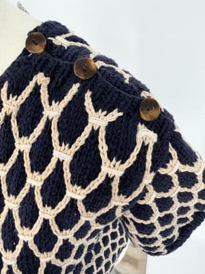 VTG Hand Knit Liz Claiborne Linen Cotton Nautical Coastal Grandma Sweater M Navy - Thumbnail 3