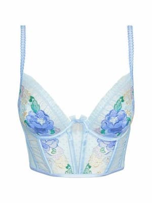 For Love & Lemons Luella Blue Floral Embroidered Lace Corset Bustier Bra Top XS - Thumbnail 3