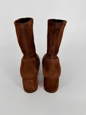Stuart Weitzman Womens Sleek 60 Booties Walnut Brown Suede Heeled Sock Boots 9.5 - Thumbnail 3