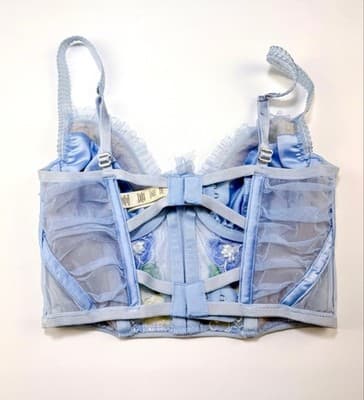 For Love & Lemons Luella Blue Floral Embroidered Lace Corset Bustier Bra Top XS - Thumbnail 6