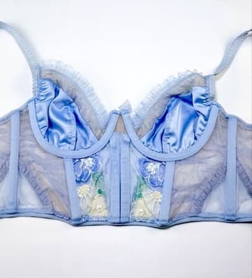 For Love & Lemons Luella Blue Floral Embroidered Lace Corset Bustier Bra Top XS - Thumbnail 7