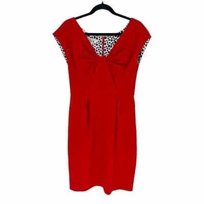 Maggie London Cap Sleeve Lined Sheath Dress Red with Pockets Womens Size 10 EUC - Thumbnail 3