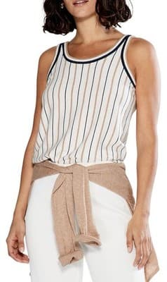 NIC+ZOE Beige Navy Tan Vital Striped Knit Sleeveless Tank Top Scoop XL Nordstrom