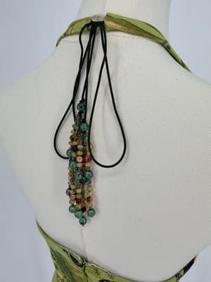Women's Muse Green Tropical Halter Mini Dress Beaded Parrots Butterflies Size 2 - Thumbnail 7