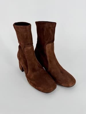 Stuart Weitzman Womens Sleek 60 Booties Walnut Brown Suede Heeled Sock Boots 9.5 - Thumbnail 5