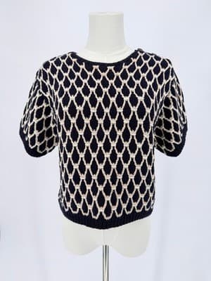 VTG Hand Knit Liz Claiborne Linen Cotton Nautical Coastal Grandma Sweater M Navy