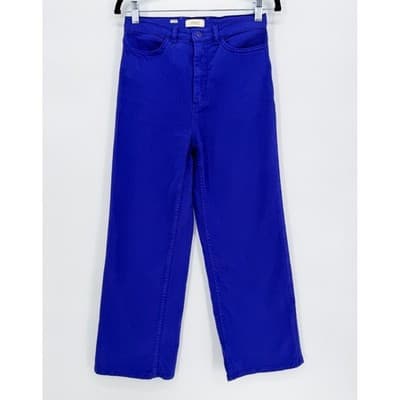 LAPOINTE Cobalt Blue High Waist Stretch Cotton Twill Wide Leg Jeans 25 0 Saks - Thumbnail 8