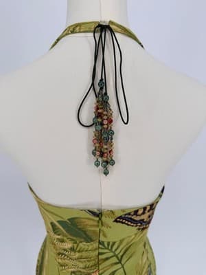 Women's Muse Green Tropical Halter Mini Dress Beaded Parrots Butterflies Size 2 - Thumbnail 5