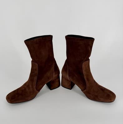 Stuart Weitzman Womens Sleek 60 Booties Walnut Brown Suede Heeled Sock Boots 9.5 - Thumbnail 9