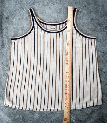 NIC+ZOE Beige Navy Tan Vital Striped Knit Sleeveless Tank Top Scoop XL Nordstrom - Thumbnail 7