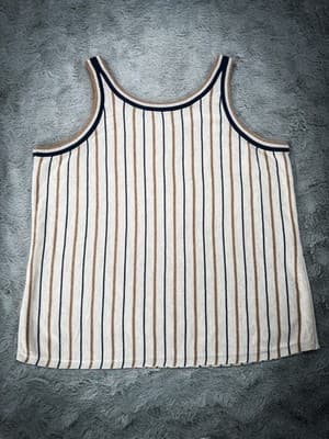 NIC+ZOE Beige Navy Tan Vital Striped Knit Sleeveless Tank Top Scoop XL Nordstrom - Thumbnail 3