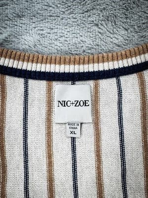 NIC+ZOE Beige Navy Tan Vital Striped Knit Sleeveless Tank Top Scoop XL Nordstrom - Thumbnail 5