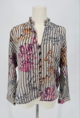 Anthropologie Pilcro Tavi Button Down Top S Blue Striped Boho Floral - Thumbnail 6