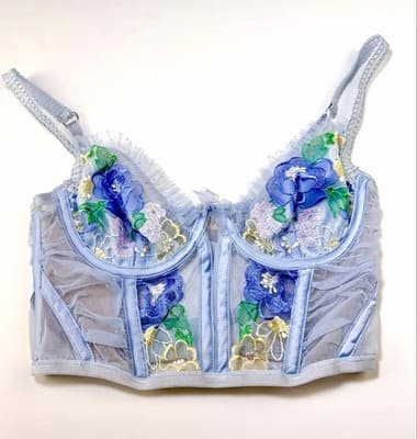 For Love & Lemons Luella Blue Floral Embroidered Lace Corset Bustier Bra Top XS - Thumbnail 5