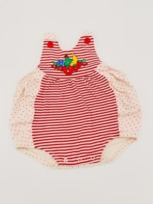 Vintage Buster Brown Baby Girl Bodysuit 3-6 Bubble Romper Red Striped Fruit USA