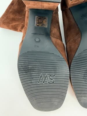Stuart Weitzman Womens Sleek 60 Booties Walnut Brown Suede Heeled Sock Boots 9.5 - Thumbnail 10
