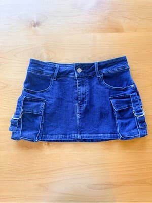 Machine Denim y2k Micro Mini Cargo Buckle Skirt Size M Medium EUC