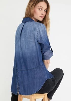 Anthropologie Cloth & Stone Blue Denim Chambray Split Back Button Down Shirt S - Thumbnail 2