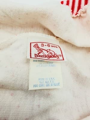 Vintage Buster Brown Baby Girl Bodysuit 3-6 Bubble Romper Red Striped Fruit USA - Thumbnail 3