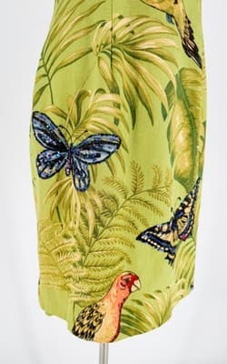 Women's Muse Green Tropical Halter Mini Dress Beaded Parrots Butterflies Size 2 - Thumbnail 4