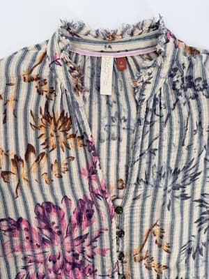 Anthropologie Pilcro Tavi Button Down Top S Blue Striped Boho Floral - Thumbnail 8