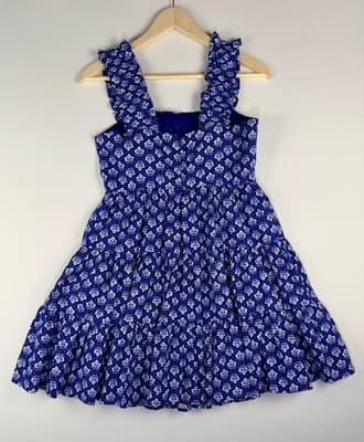 Aqua Blue Tile Print Tiered Dress Poplin Womens Small S 100% Cotton Vacation - Thumbnail 3