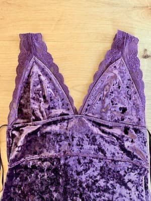 Free People Viper Slip Dress Womens M Raspberry Lace Velvet Bodycon Y2K Whimsy - Thumbnail 8