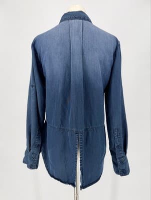 Anthropologie Cloth & Stone Blue Denim Chambray Split Back Button Down Shirt S - Thumbnail 4
